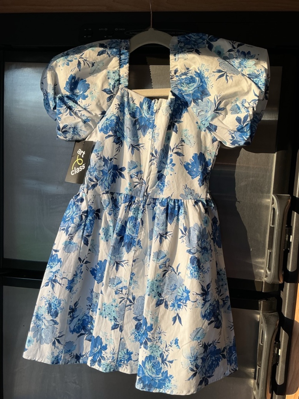 art class White and Blue Floral Puff-Sleeve Dress